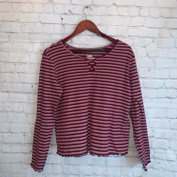 Justice Maroon Striped Long Sleeve Top - Picture 2 of 8